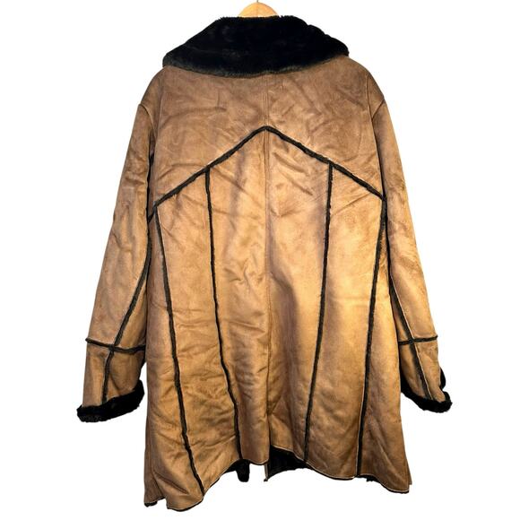 Vintage Big Chill Womens Penny Lane Faux Suede Fur Coat Brown Size 2X Y2K - Picture 2 of 11
